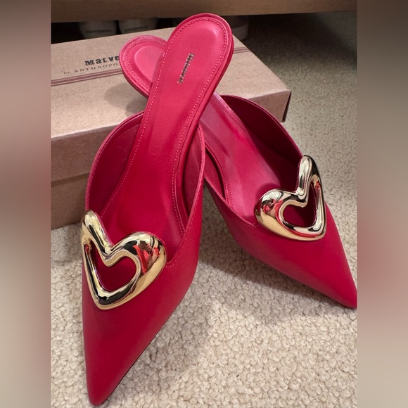 ❌SOLD❌NEW♥️MAEVE by Anthropologie Heart Mule Heels EU 38/US 7-7.5 Red - Picture 6 of 9